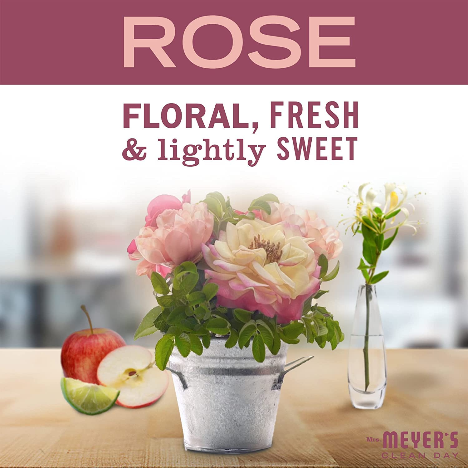 Kitchen scene with Mrs. Meyer's Rose dish soap in use