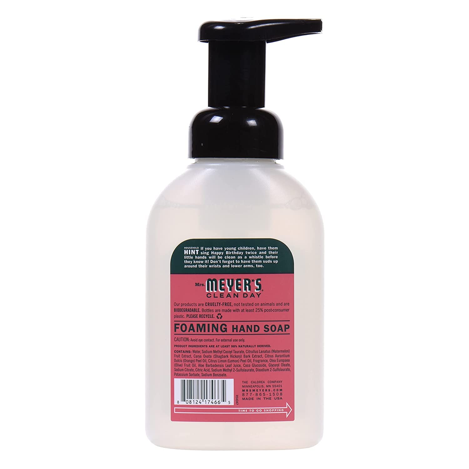 Mrs. Meyer's hand soap ingredients include aloe vera and olive oil for skin nourishment.
