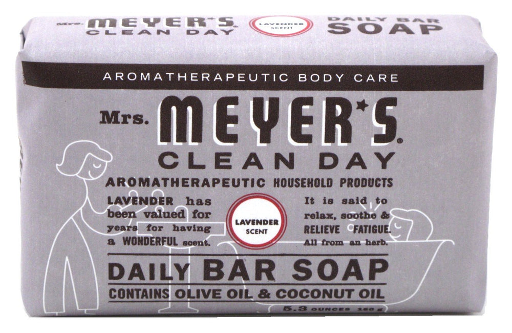 Mrs Meyer's Lavender bar soap 5.3 oz, calming scent for daily cleansing.
