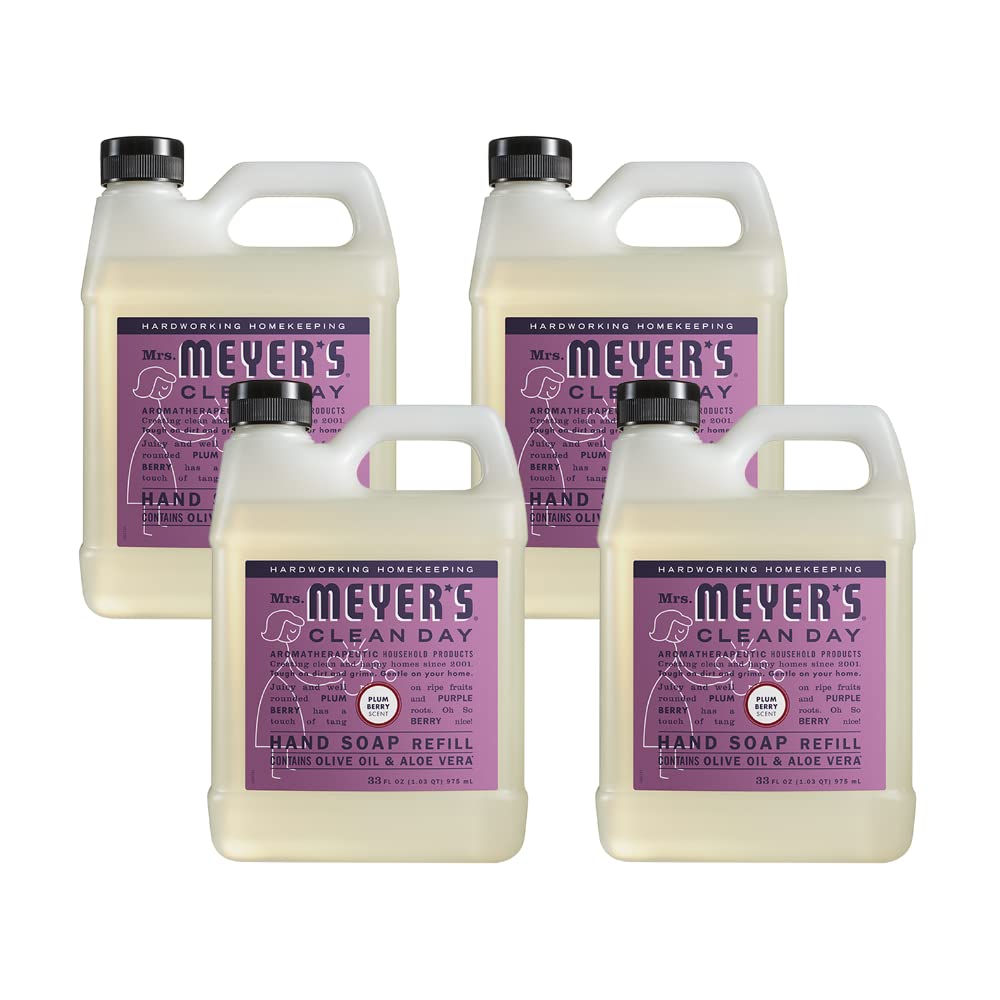 Mrs. Meyer's Plum Berry hand soap refill 4-pack bottle for busy hands