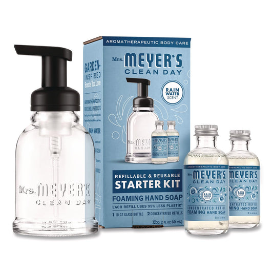 Mrs Meyer's Rainwater concentrate hand soap refill bottle, two-pack, 4 oz each, ready to refresh.