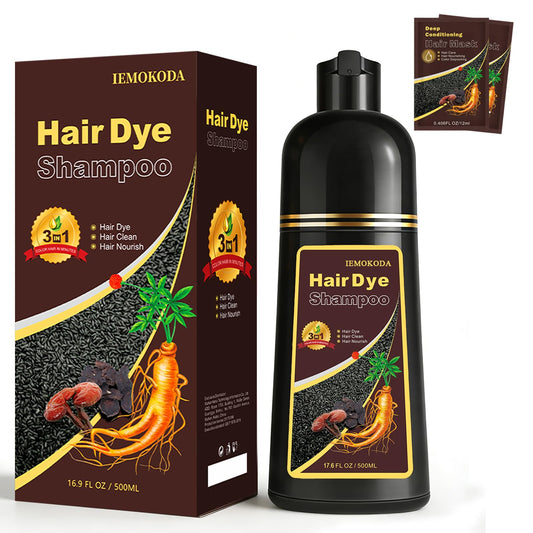 Msktasy dark brown hair dye shampoo delivers seamless gray coverage for a natural look.
