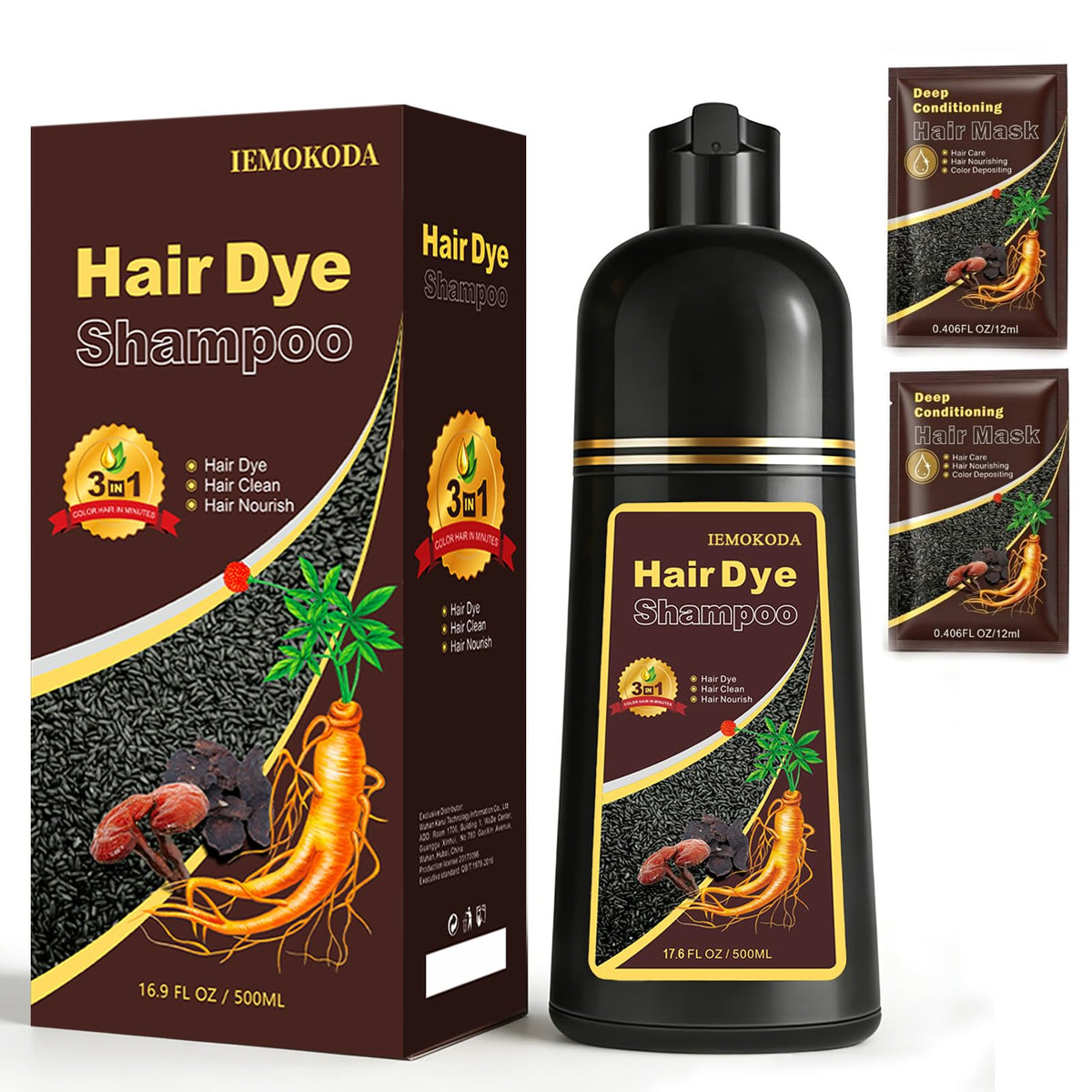 Msktasy hair dye shampoo bottle demonstrates blonde-brown shade for natural gray coverage.