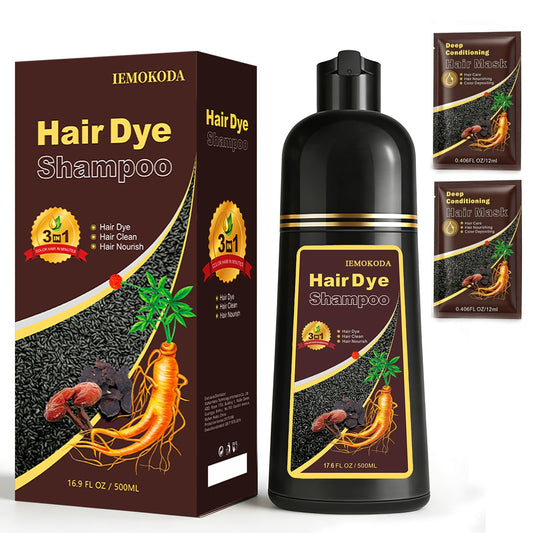 Msktasy hair dye shampoo bottle demonstrates blonde-brown shade for natural gray coverage.