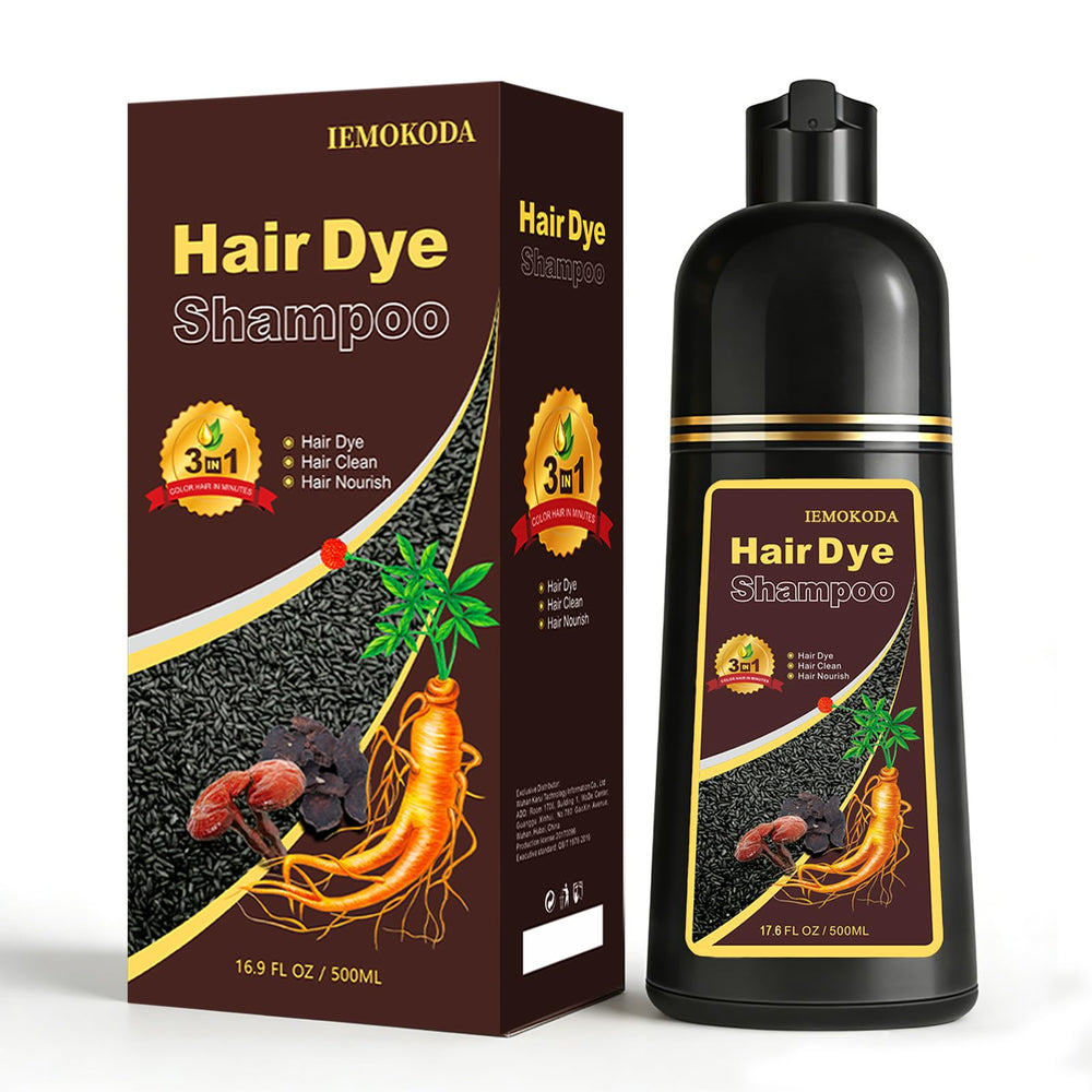 Msktasy light brown hair dye shampoo packaging showing all-in-one color and conditioning