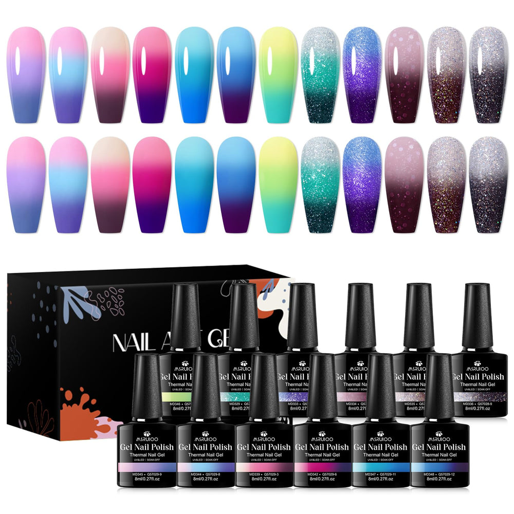 MSRUIOO color-changing gel nail polish 12 colors pack demonstrating mood shifts