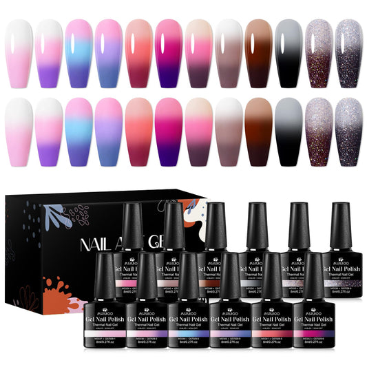 MSRUIOO color-changing gel nail polish set shows pink hues with temperature cues for lively nails.