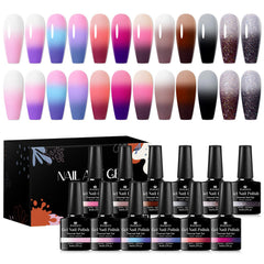 MSRUIOO color-changing gel nail polish set shows pink hues with temperature cues for lively nails.