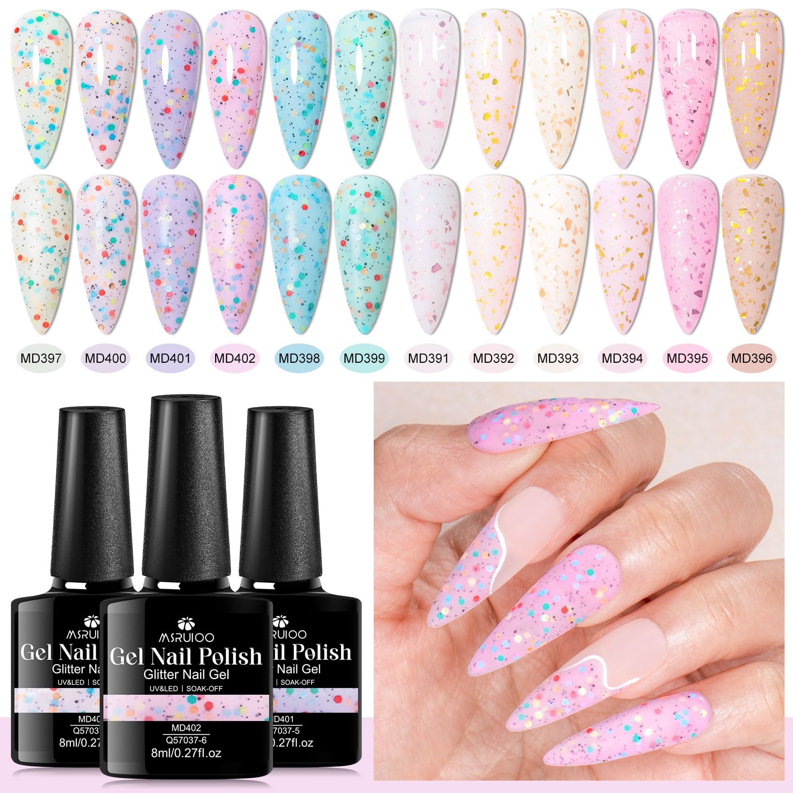 MSRUIOO nail art with gold foil accents adds glamorous sparkle.