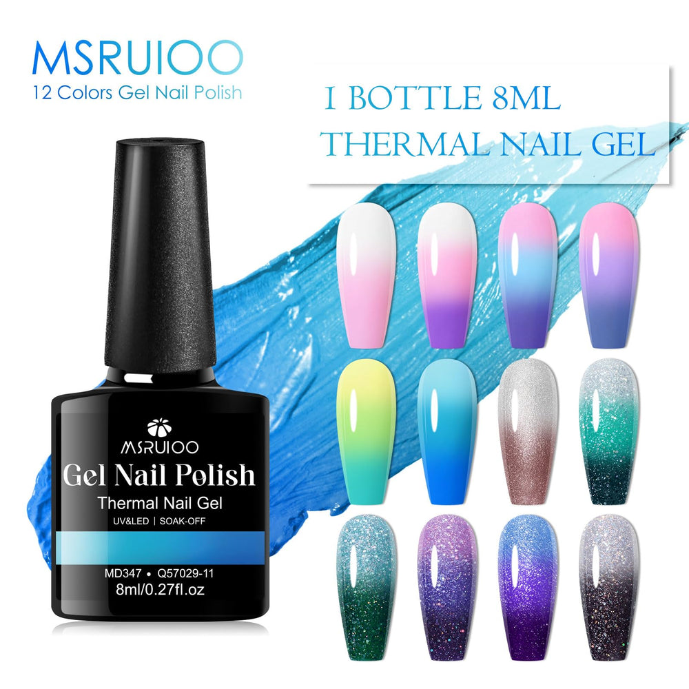 MSRUIOO long-nail shimmer shows two-tone mood color on extended manicures.