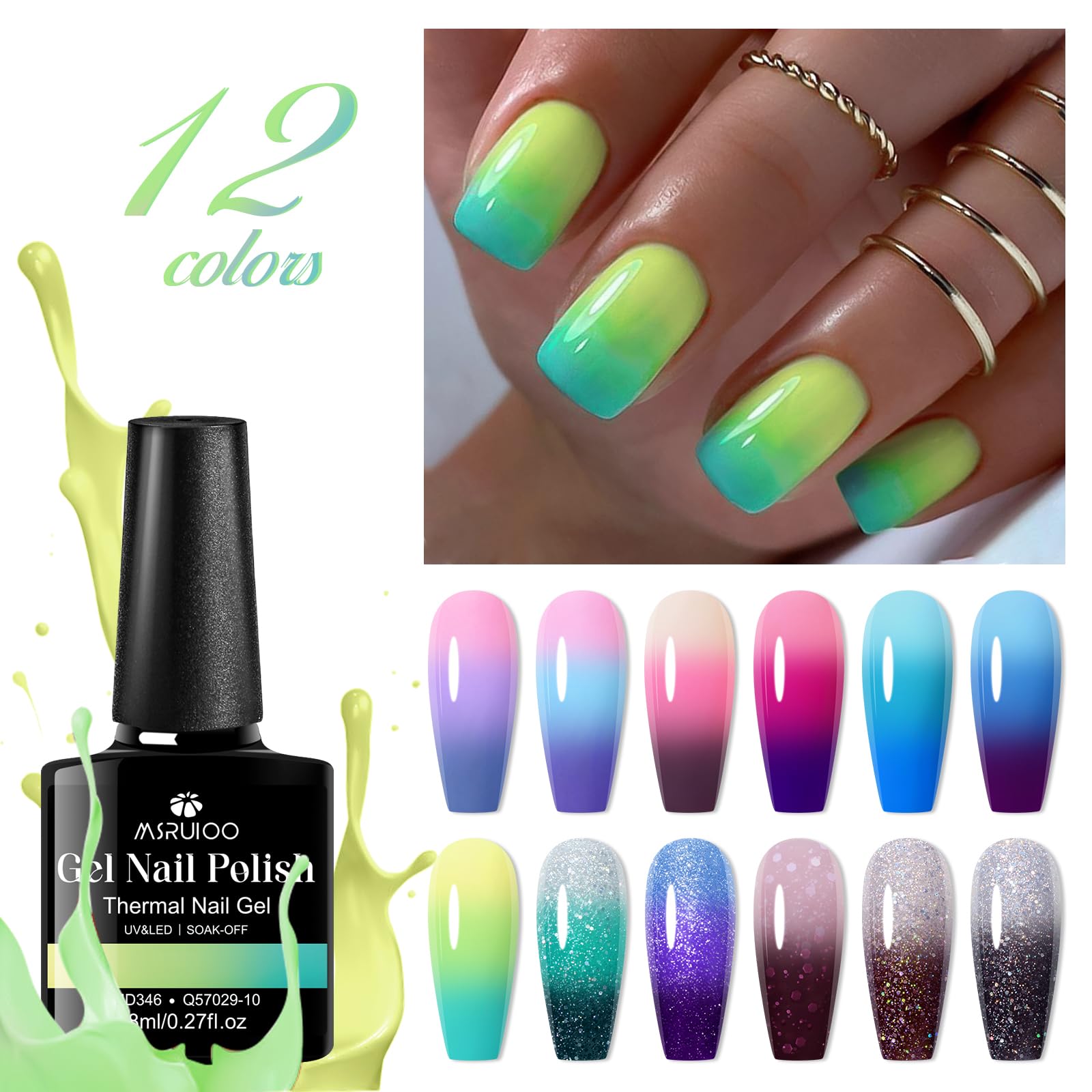 MSRUIOO temperature-shift nail polish applies easily and changes color with heat