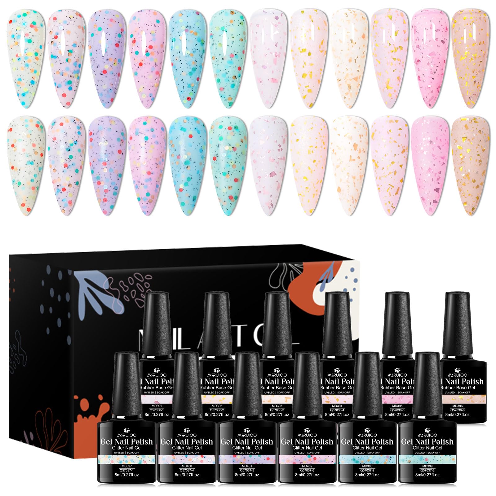 MSRUIOO yogurt gel nail polish palette in soft tones for elegant everyday nails.