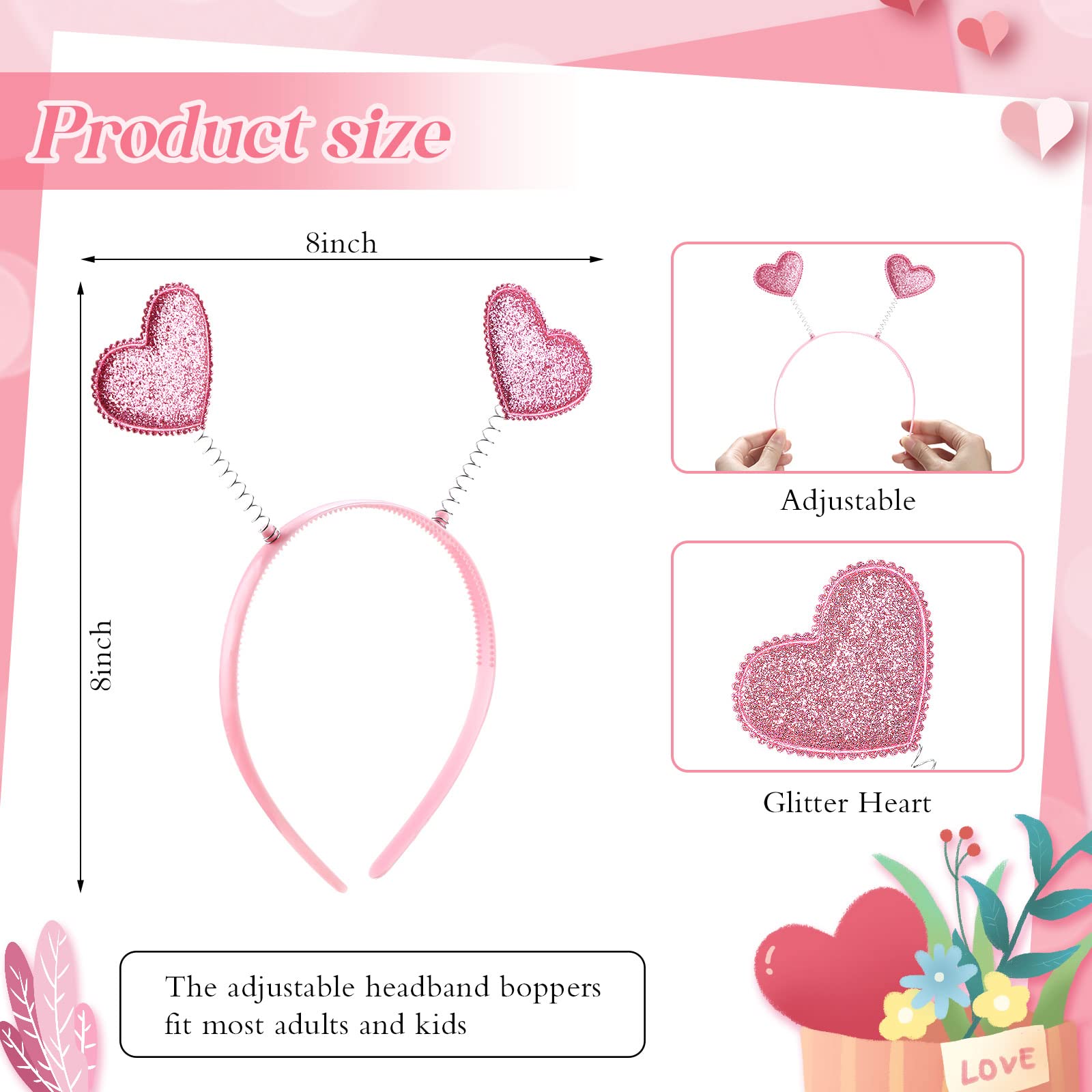 MTLEE adjustable pink heart headband ideal for lasting wear at events.