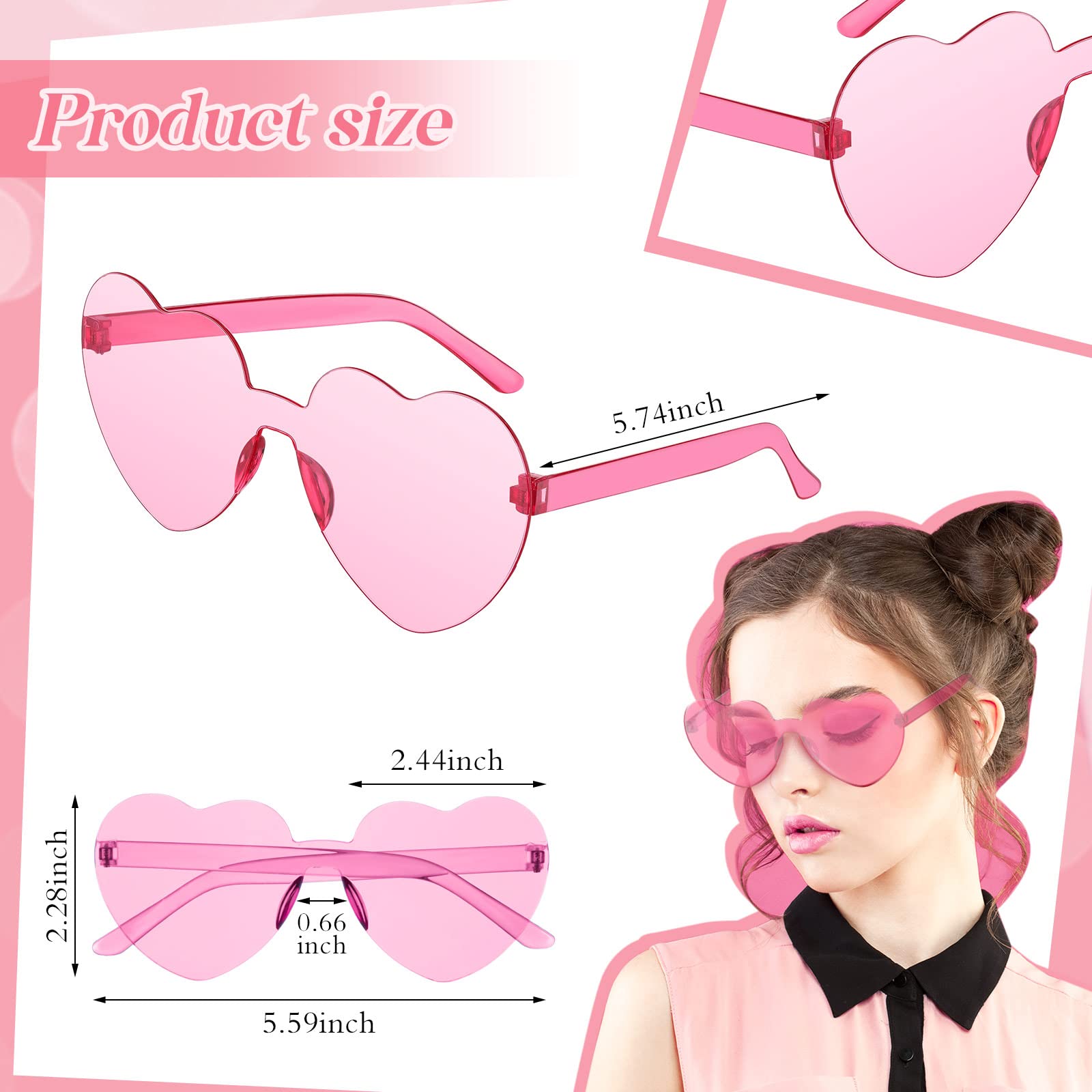 MTLEE Valentines heart sunglasses pink, lightweight for bright, photo-friendly moments.