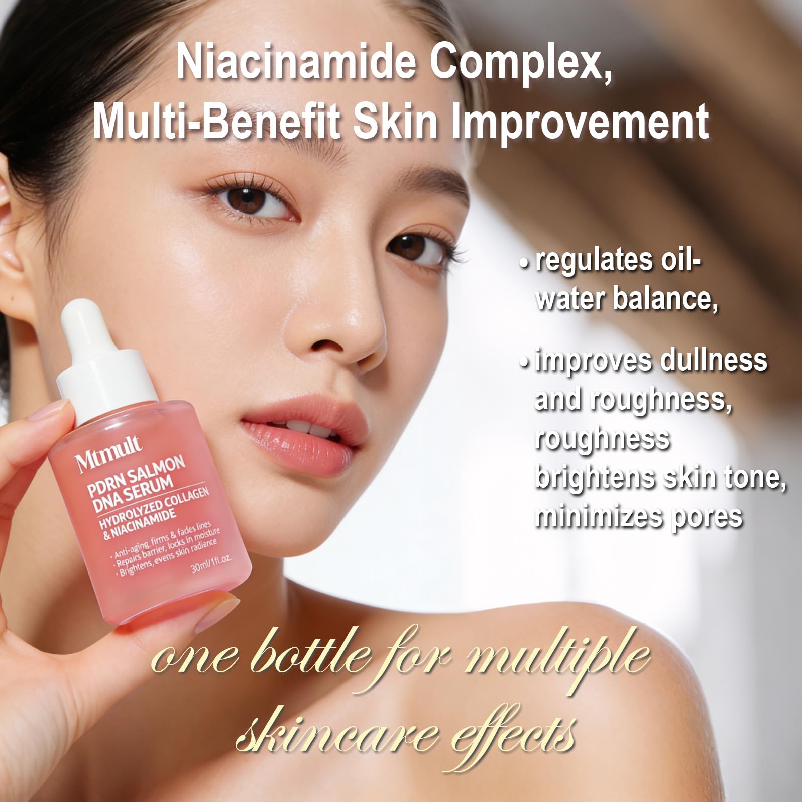 Mtmult Niacinamide serum ingredient image highlights oil balance benefits.