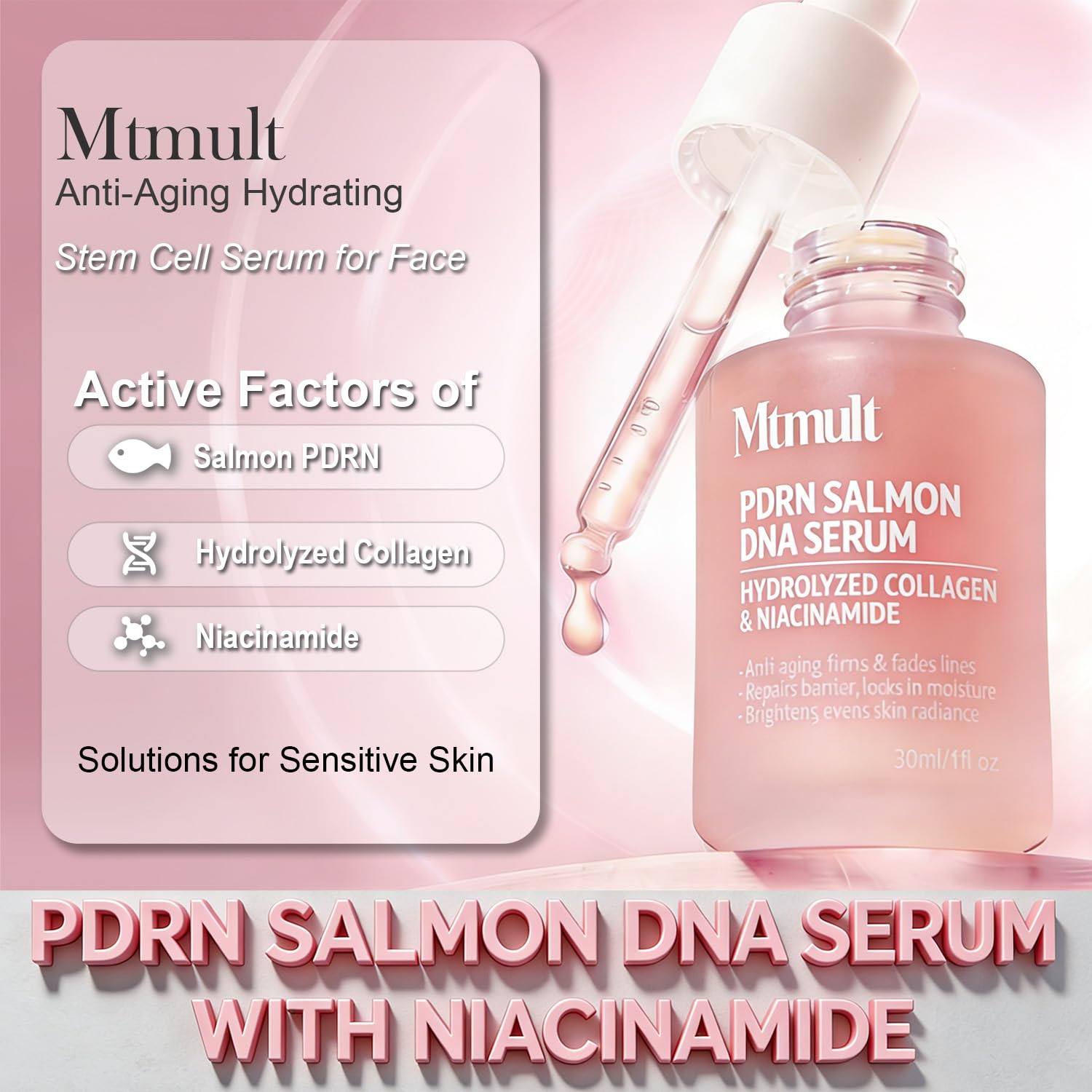 Mtmult PDRN Salmon DNA detail shows deep skin repair ingredients.