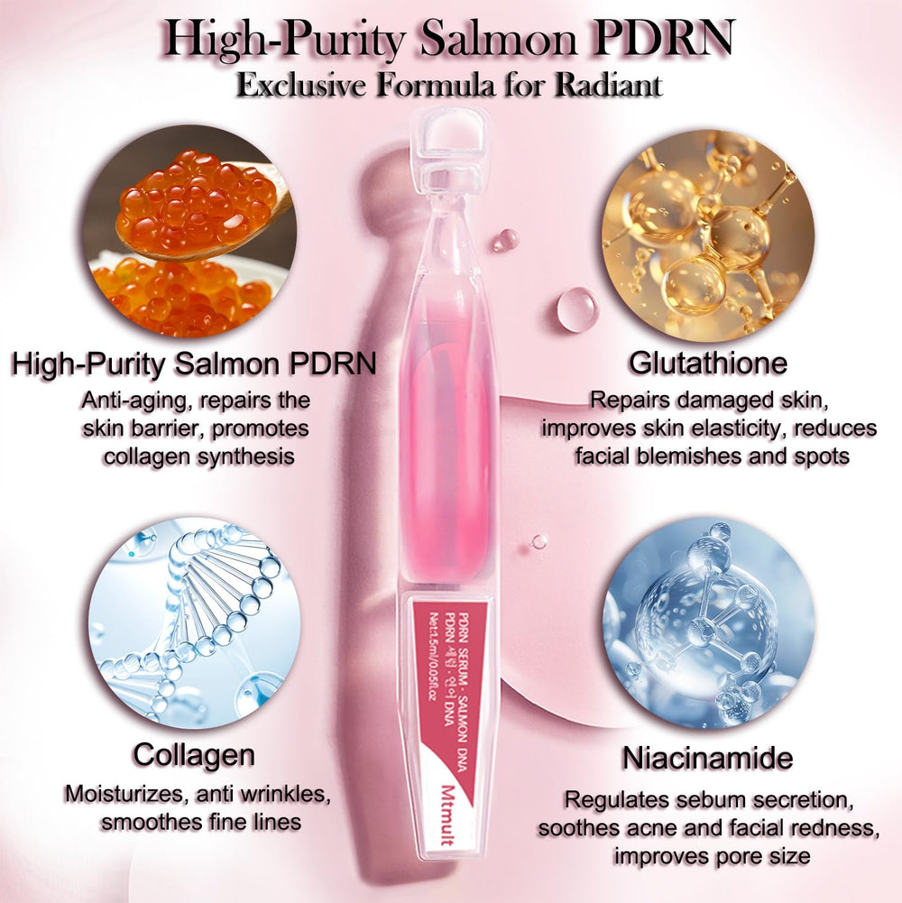 Mtmult Salmon DNA Serum with collagen and hyaluronic acid for hydration and firmness.