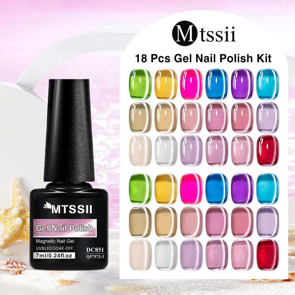 MTSSII Jelly Cat Eye base and top coat included for complete manicure.
