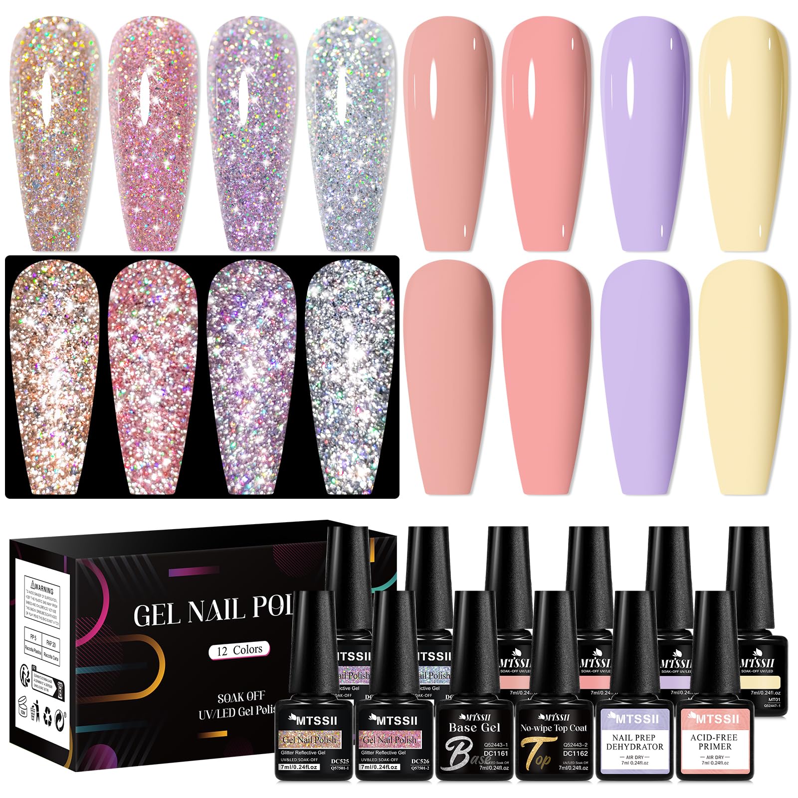 MTSSII reflective glitter gel nail polish set eight colors for chic at-home manicures
