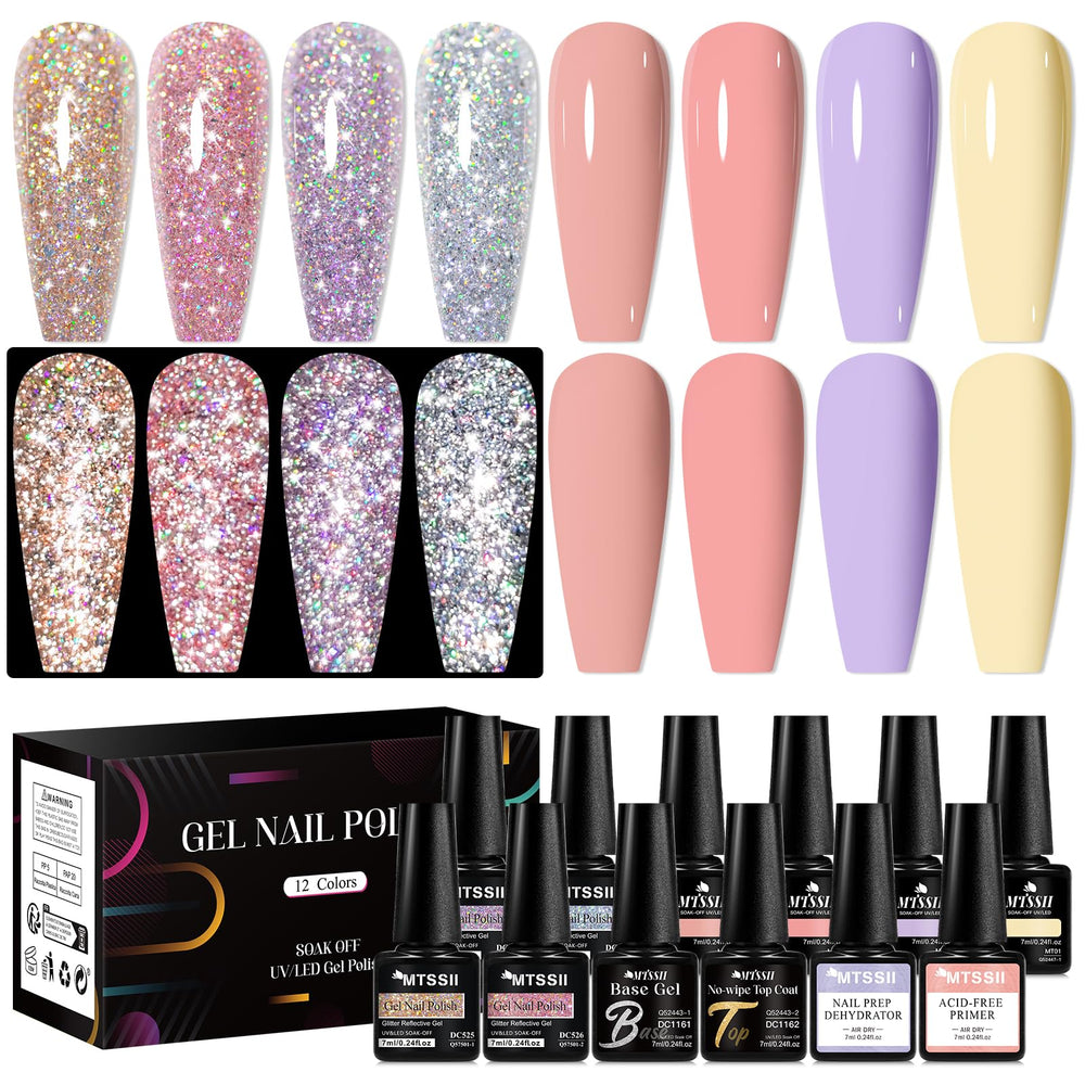 MTSSII reflective glitter gel nail polish set eight colors for chic at-home manicures