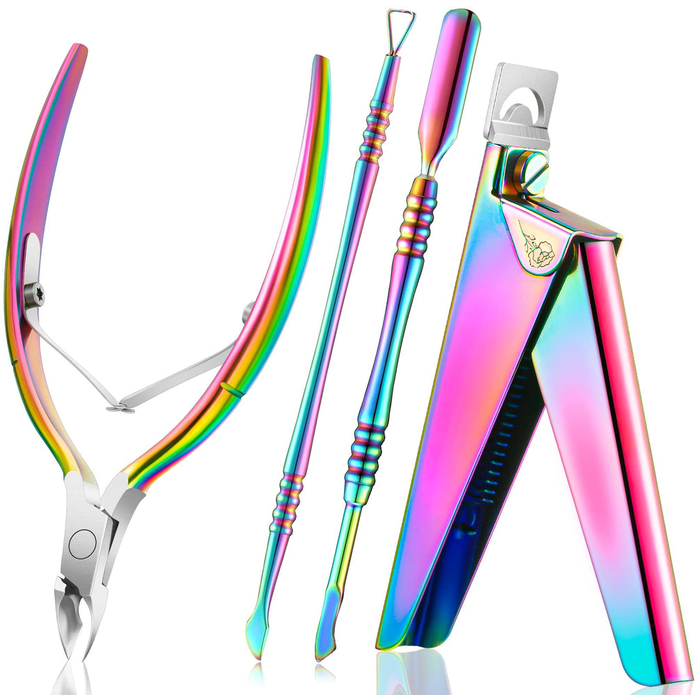 Mudder acrylic nail clippers kit rainbow color for precise false nail trimming at home.
