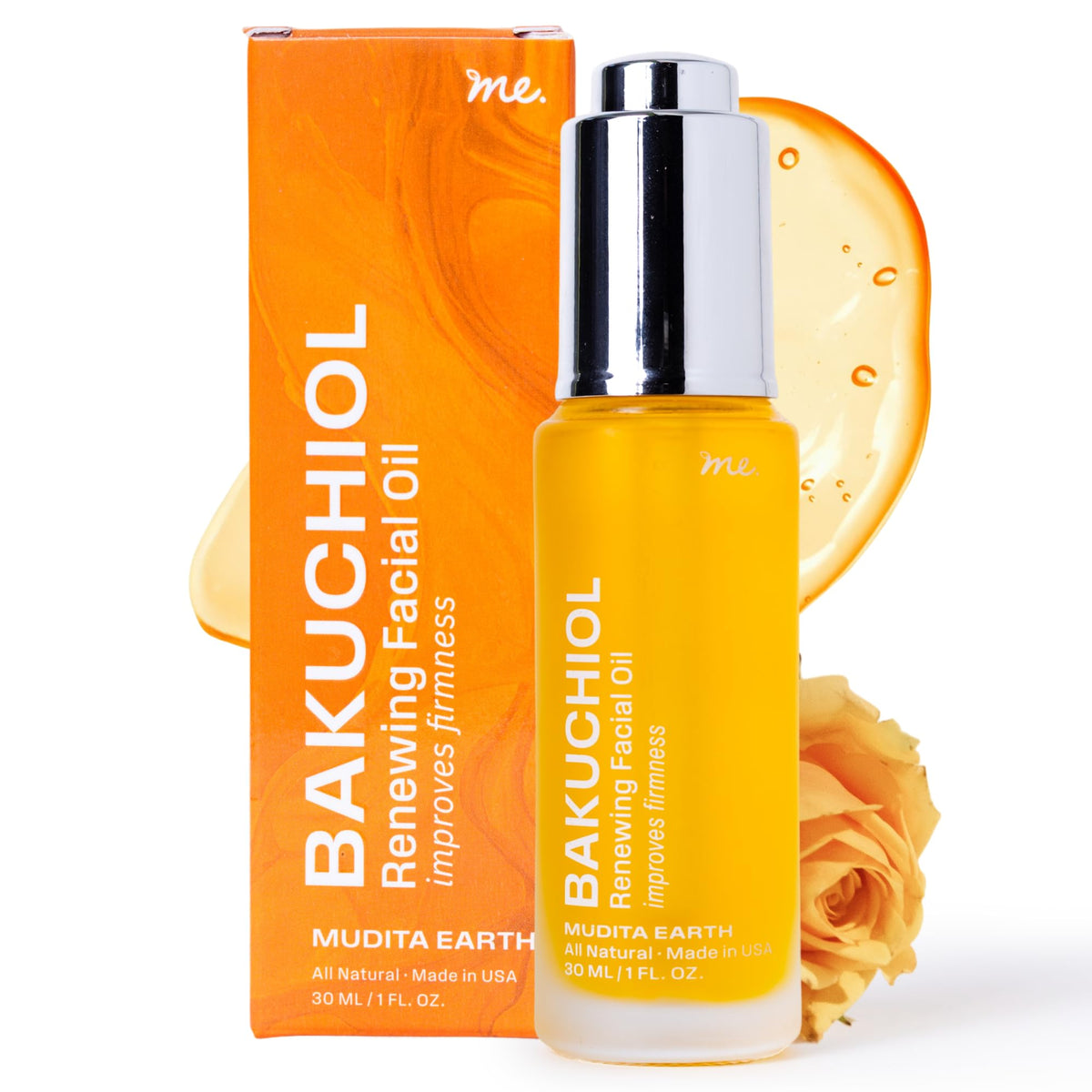 Mudita Earth Bakuchiol Face Oil bottle highlights plant-based glow for oily skin.