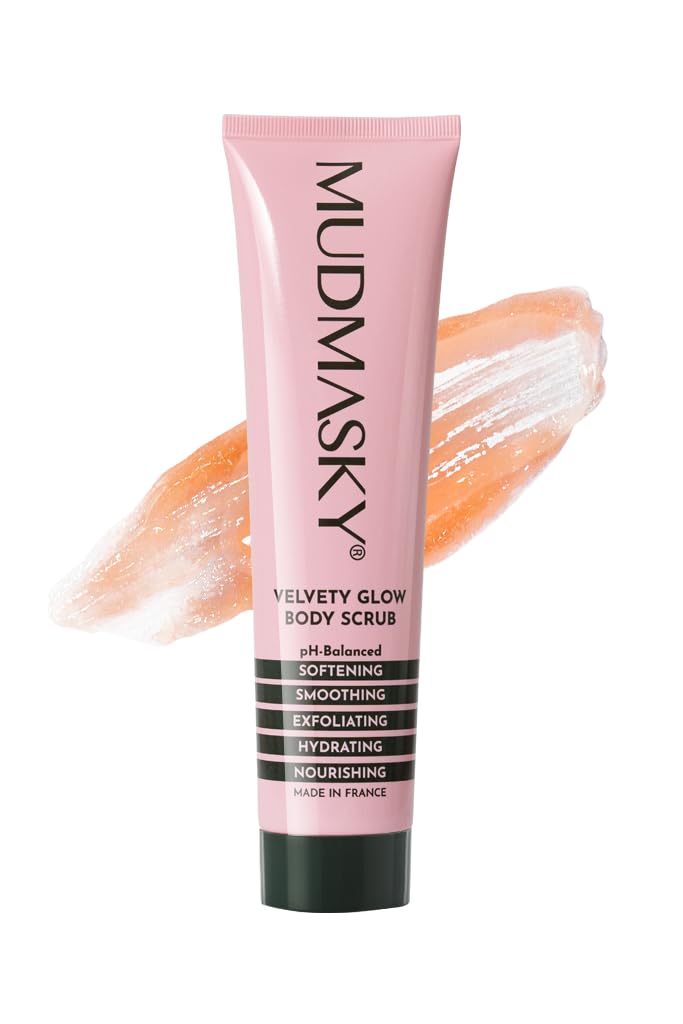 Mudmasky Velvety Glow Body Scrub with bamboo scrub for smooth, radiant skin.