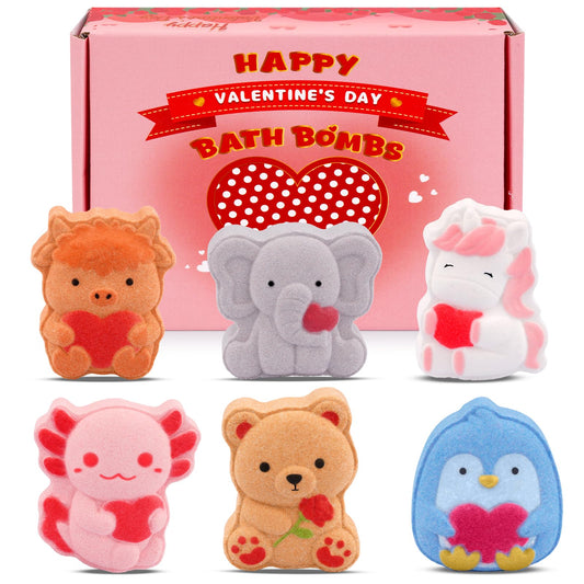 MUFEIRUO Valentines Bath Bombs with animal-heart design release playful color for a cozy soak