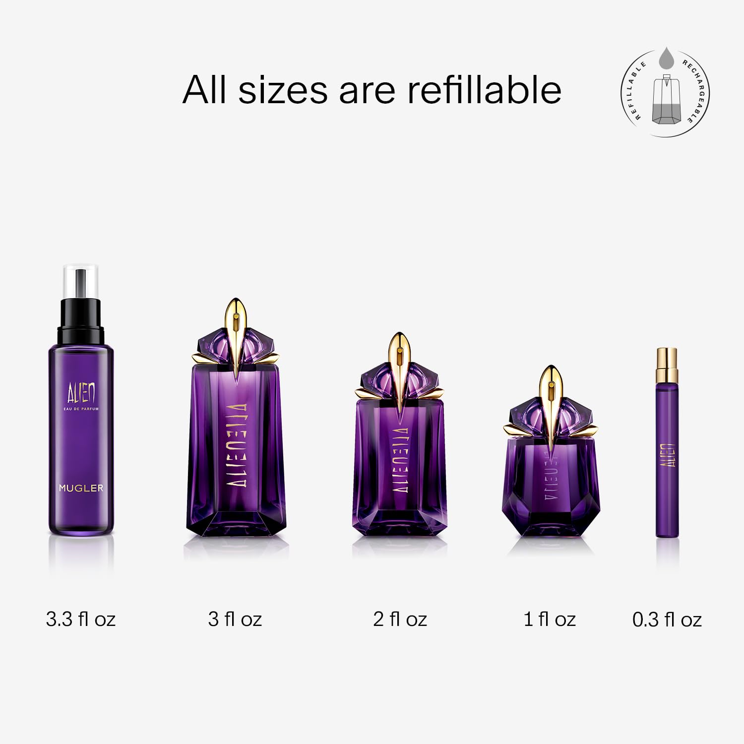 Mugler Alien jasmine-sambac-accord captures radiant floral notes for daytime wear.