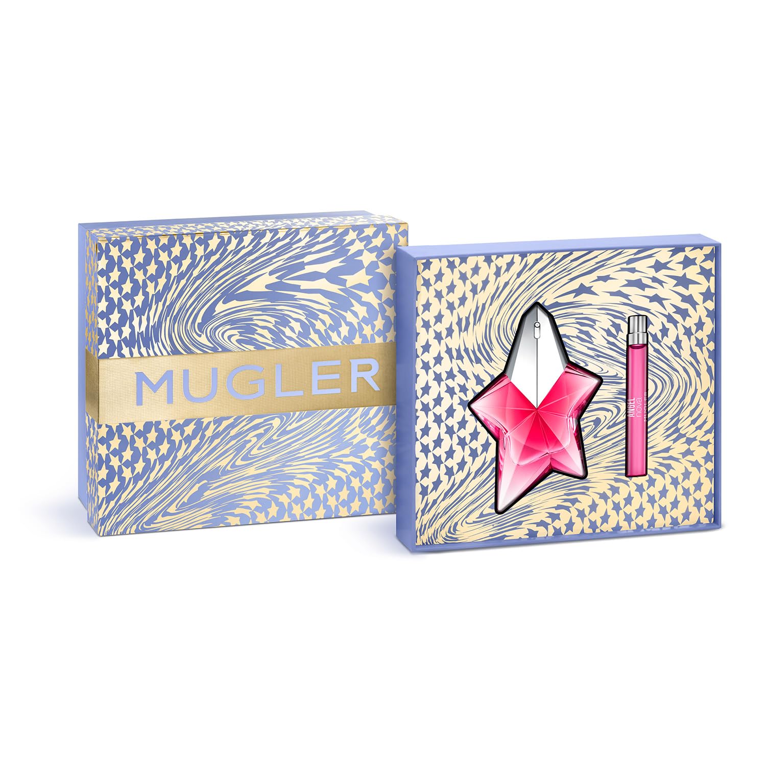Mugler Angel Nova bottle in glass gleams, elevating your vanity display.
