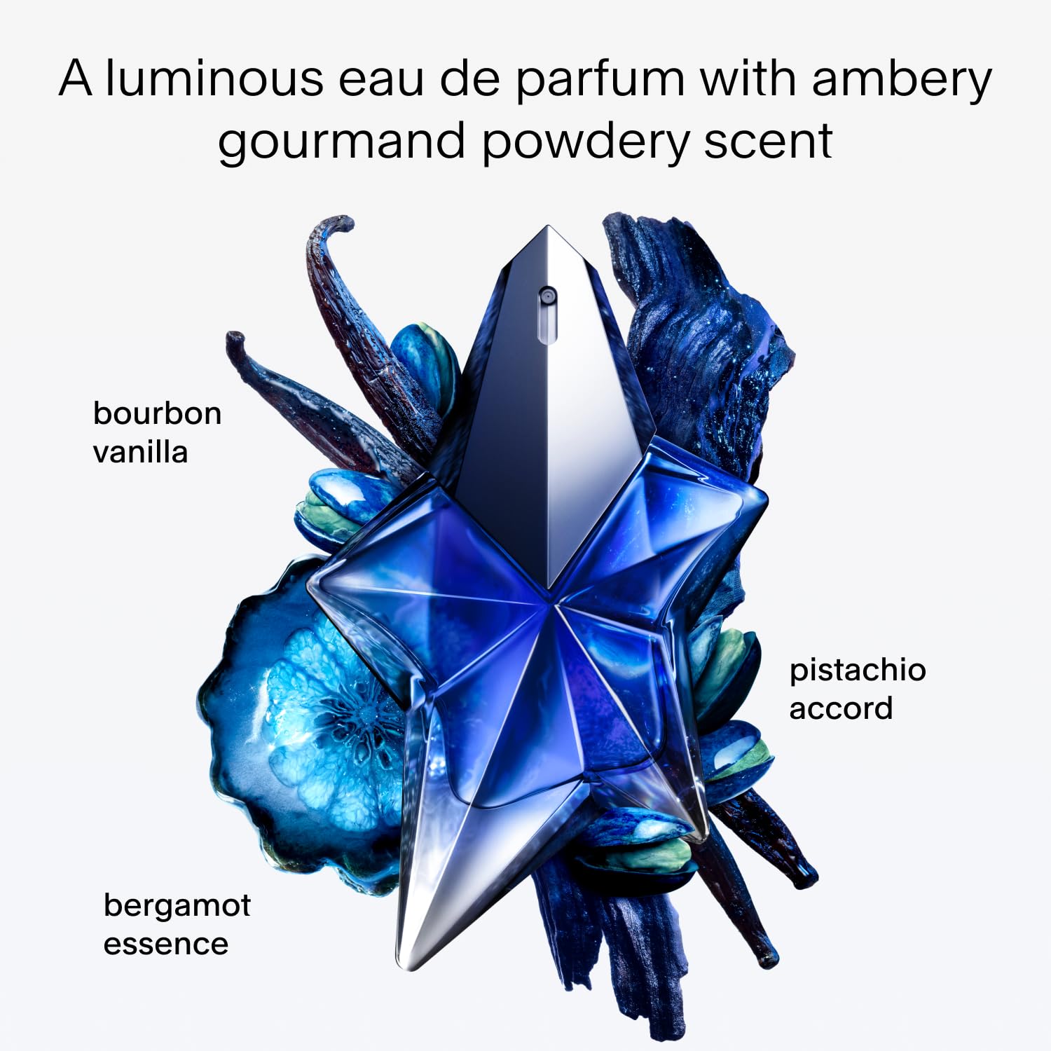 Mugler Angel Stellar bottle shows vanilla warmth for versatile evening wear.