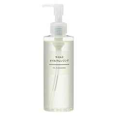 MUJI Mild Oil Cleansing Oil bottle demonstrates gentle makeup removal for all skin types
