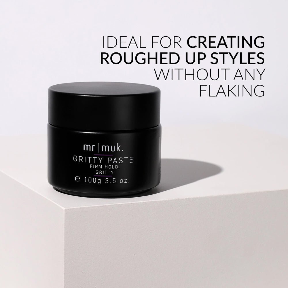 Close-up of textured hair using Mr MUK paste for a rugged look.