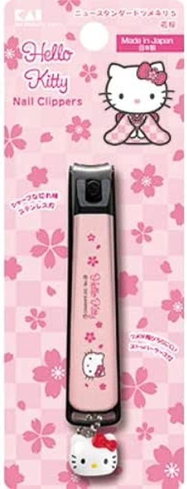 Mukaiami Hello Kitty Nail Clippers Pink S close-up showing stainless steel precision edge.