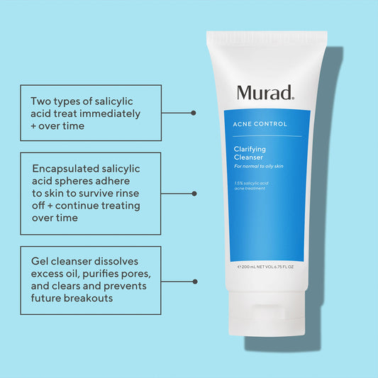 Murad Acne Control Clarifying Cleanser foaming lather cleanses impurities for a clear complexion.