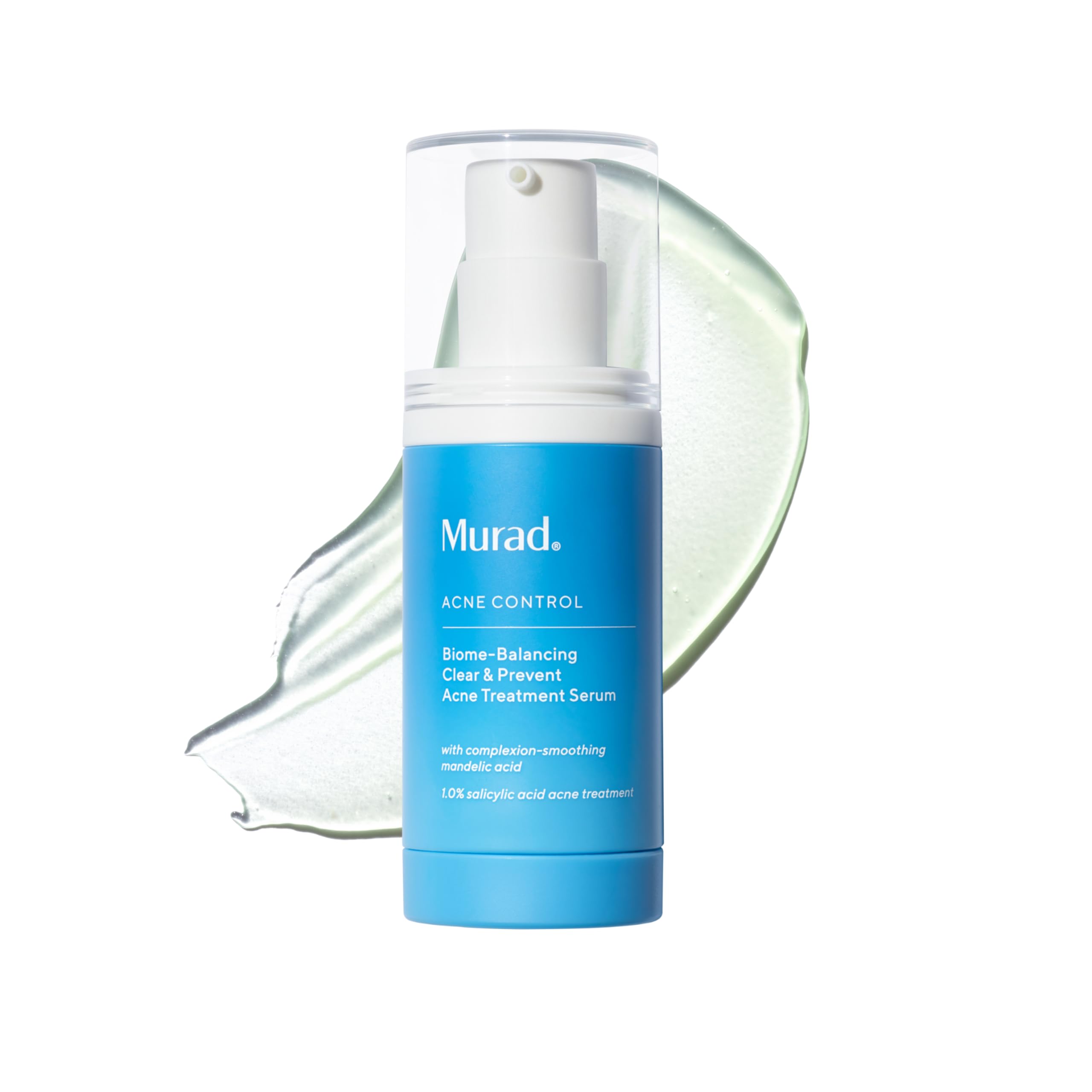 Murad Biome-Balancing Acne Serum bottle shows a lightweight, non-drying formula for daily use.