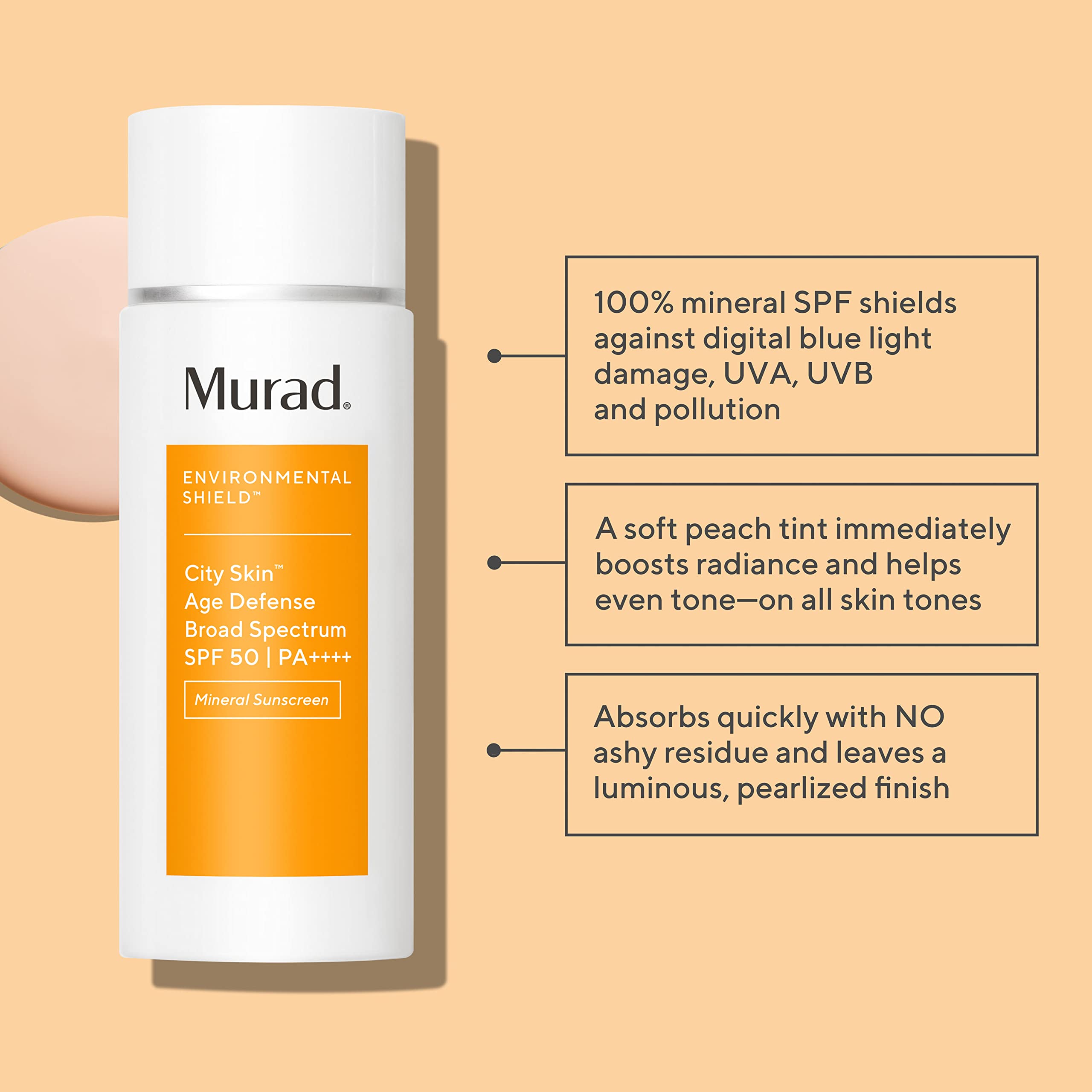 Murad City Skin Age Defense SPF 50 bottle cap, compact travel-friendly design