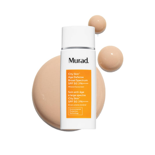 Murad City Skin Defense SPF50 bottle for daily mineral sunscreen protection.