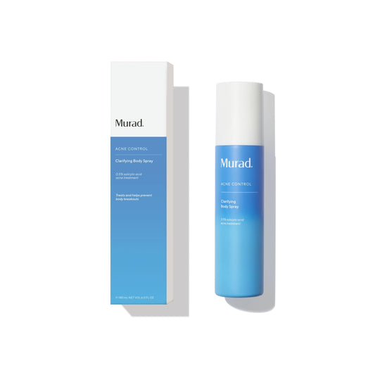 Murad Clarifying Body Spray bottle demonstrates easy, even coverage for targeted pore care.