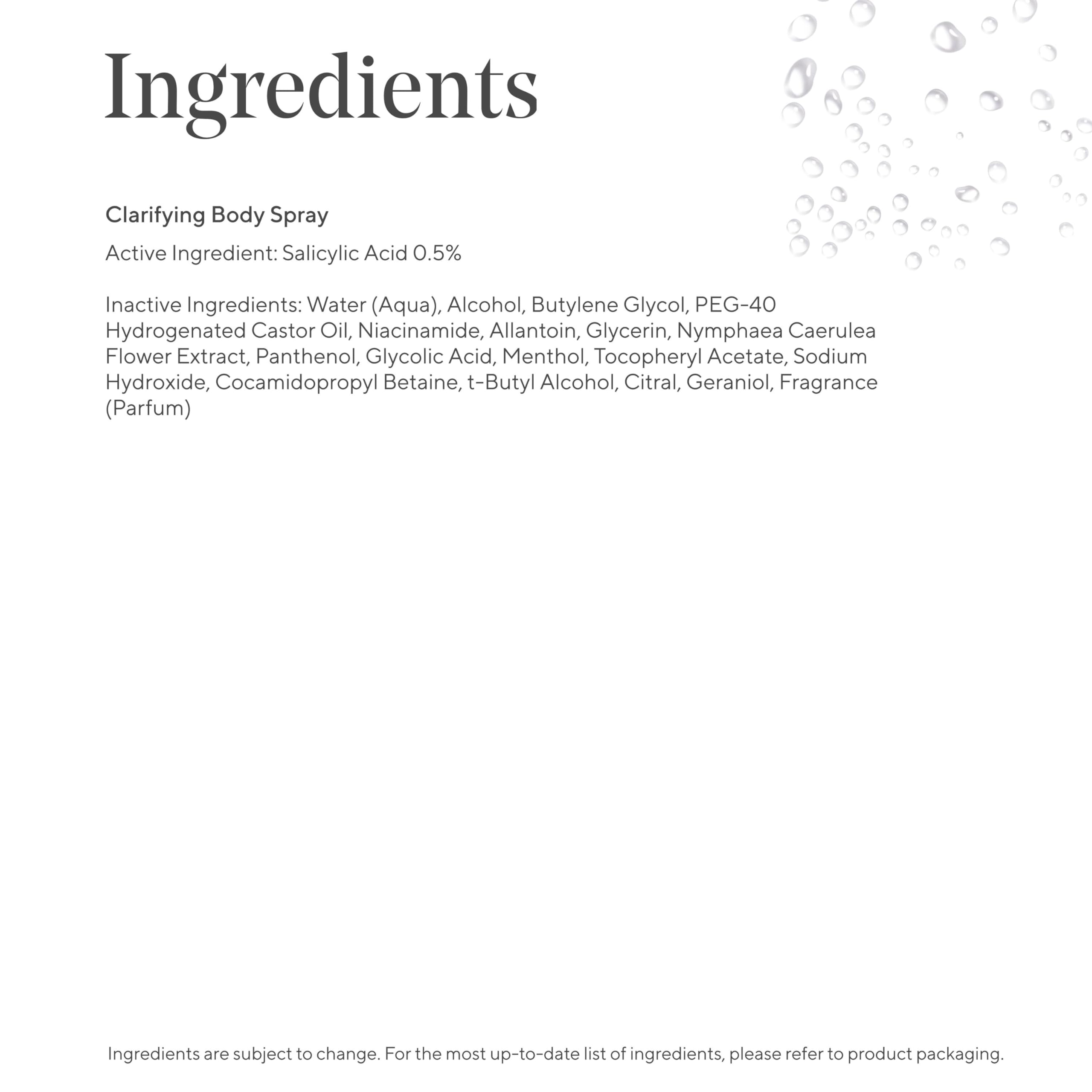 Murad Clarifying Body Spray fast-dry demonstrates minimal residue after application.