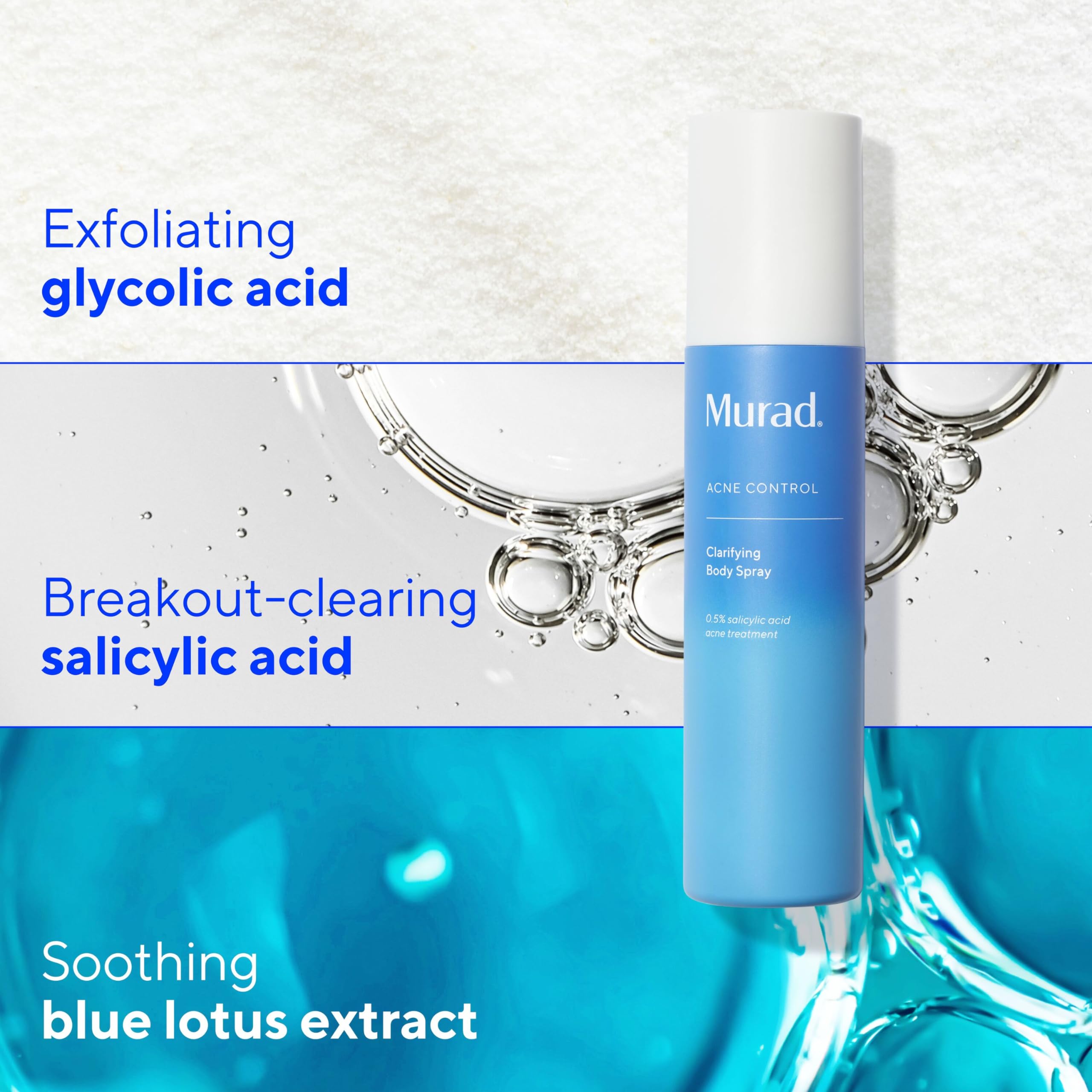 Murad Clarifying Body Spray pump-dispense enabling quick, precision application to active breakouts.
