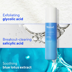 Murad Clarifying Body Spray pump-dispense enabling quick, precision application to active breakouts.