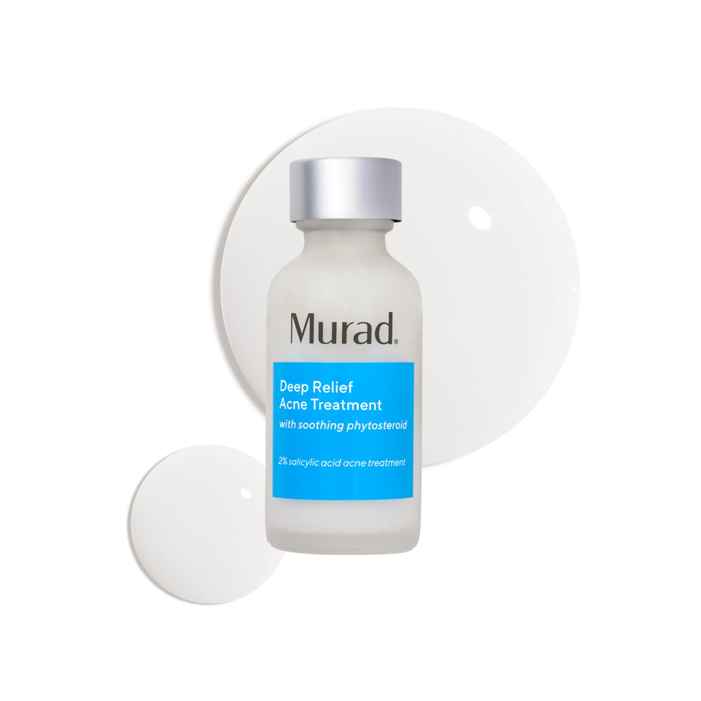 Murad Deep Relief bottle dispense demonstrates targeted acne spot treatment.