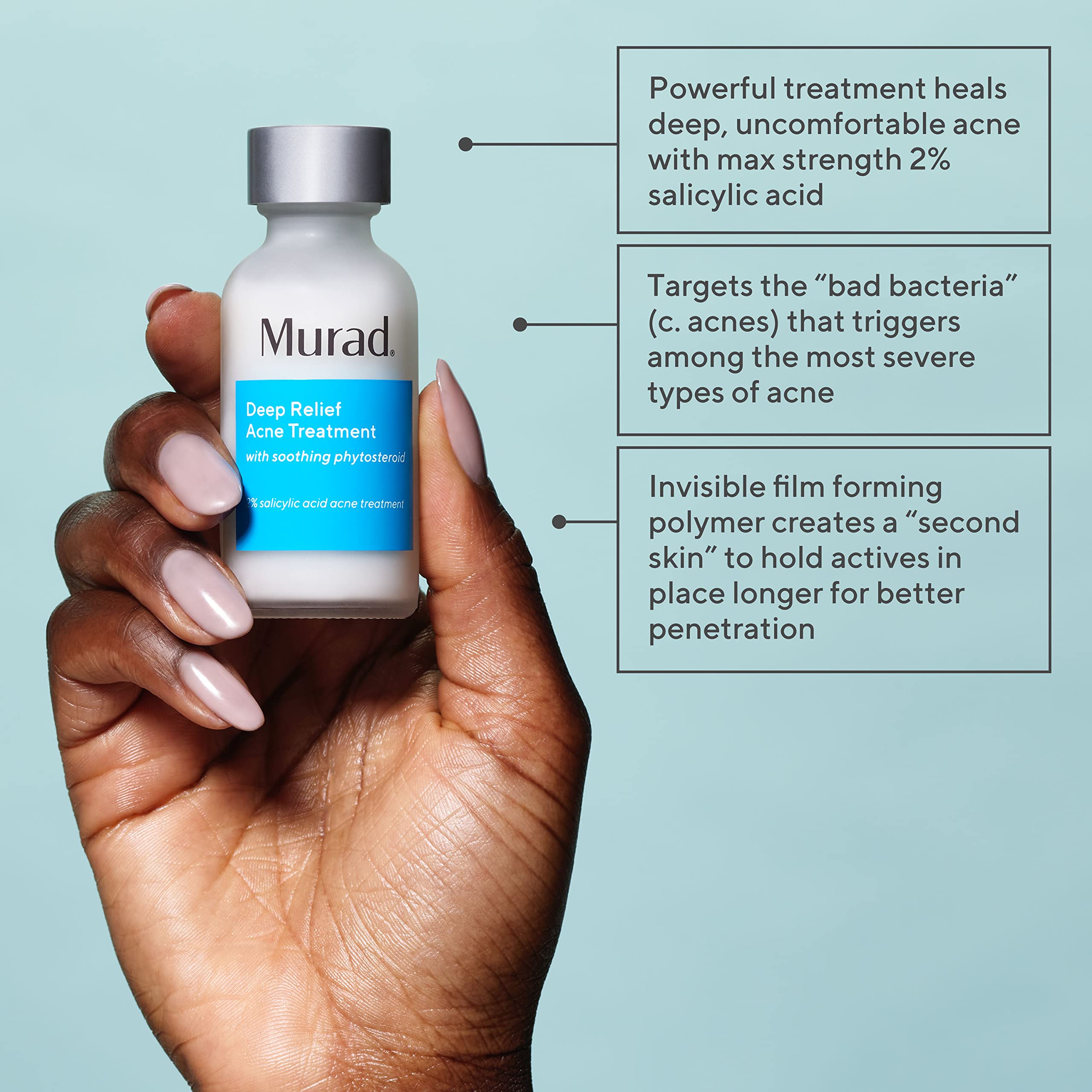 Murad Deep Relief serum texture closeup shows lightweight, fast-absorbing consistency.
