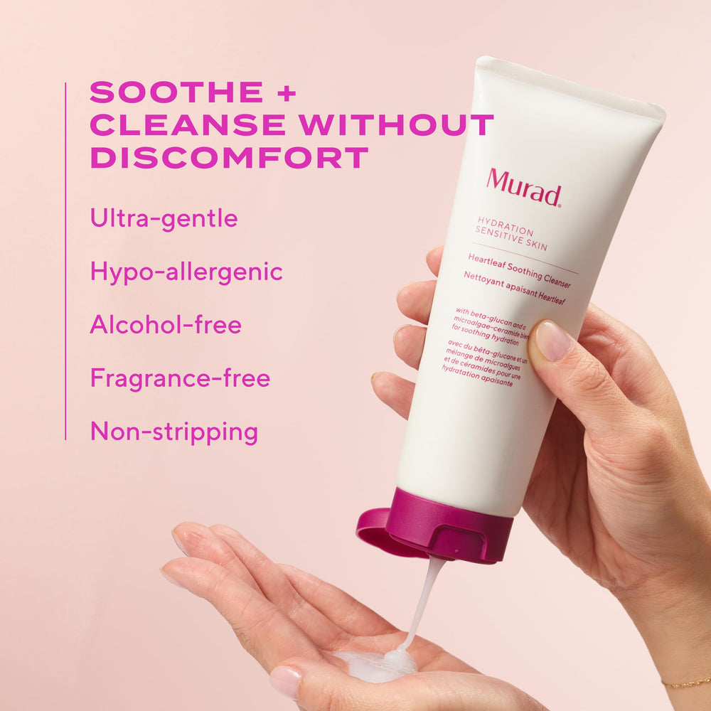 Murad Heartleaf Cleanser label front emphasizes fragrance-free formula.