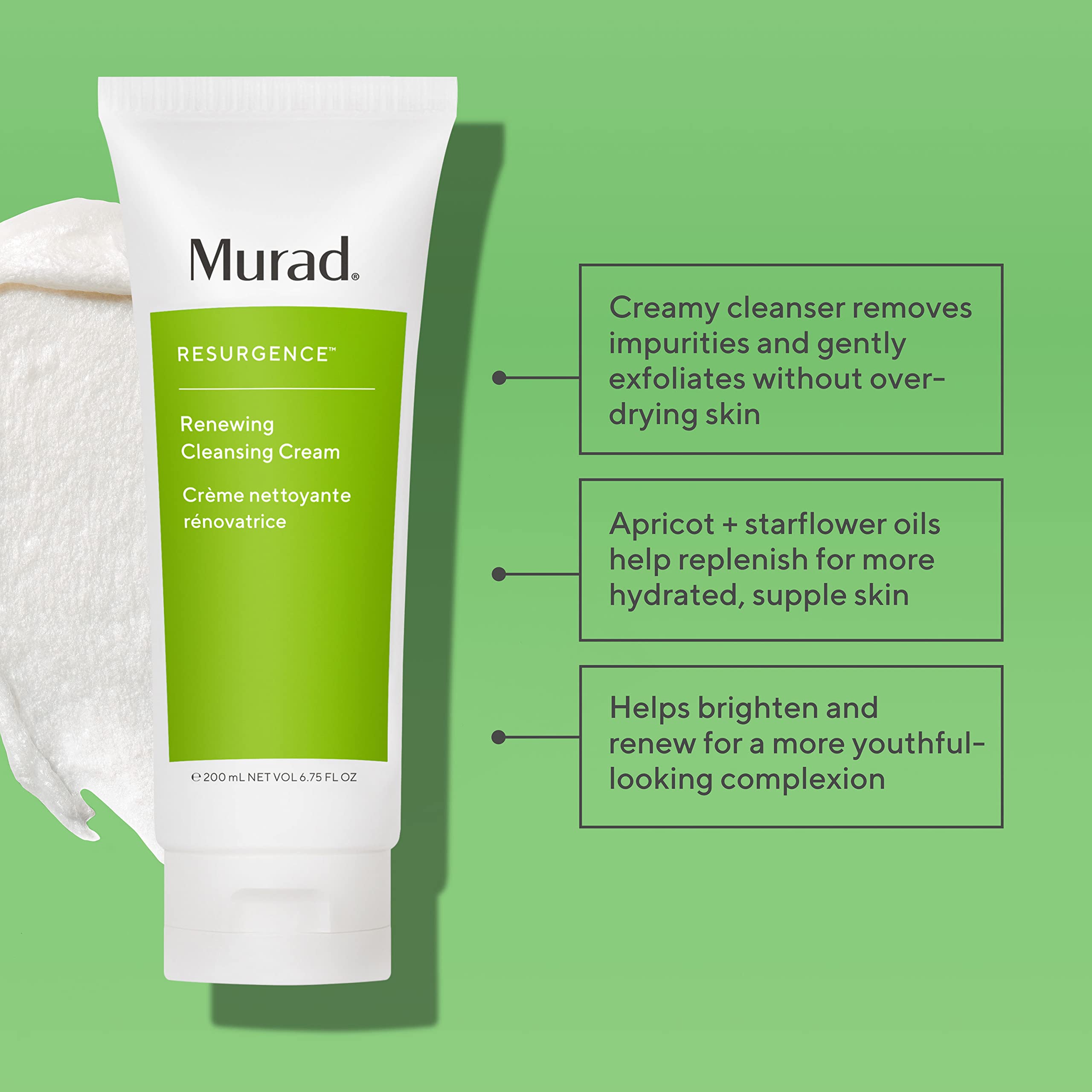 Murad Renewing Cleansing Cream lather close-up shows creamy texture for gentle cleansing