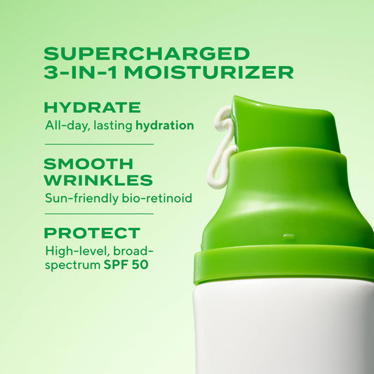 Murad Superactive SPF 50 moisturizer in pump bottle ready for daily use