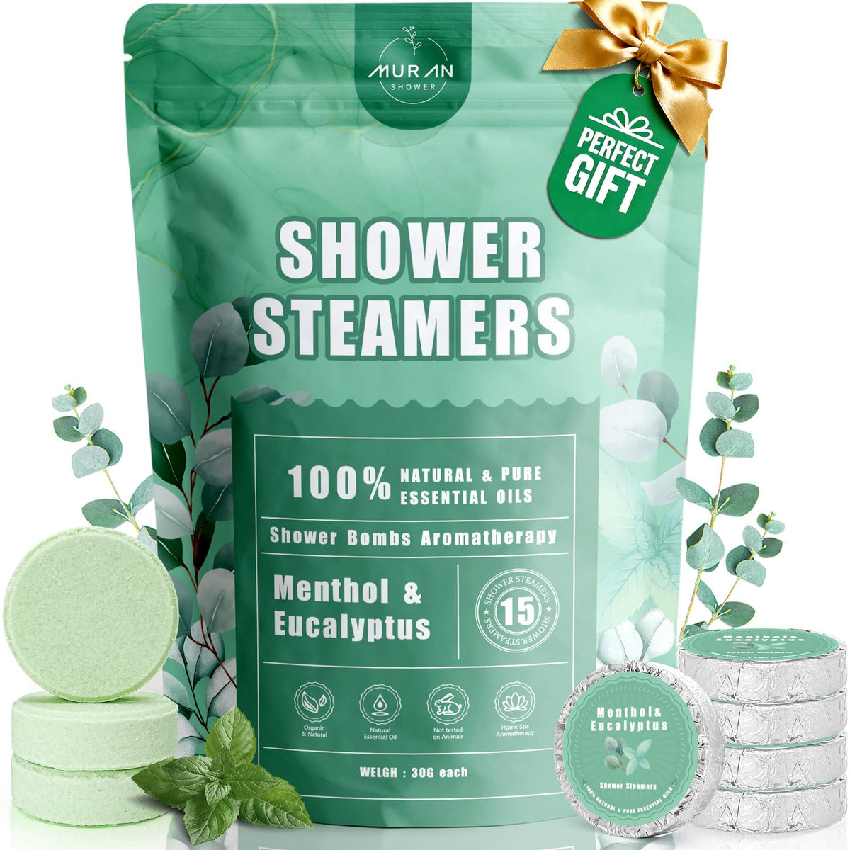 MURAN SHOWER menthol-eucalyptus steamers pack for spa-like shower relaxation