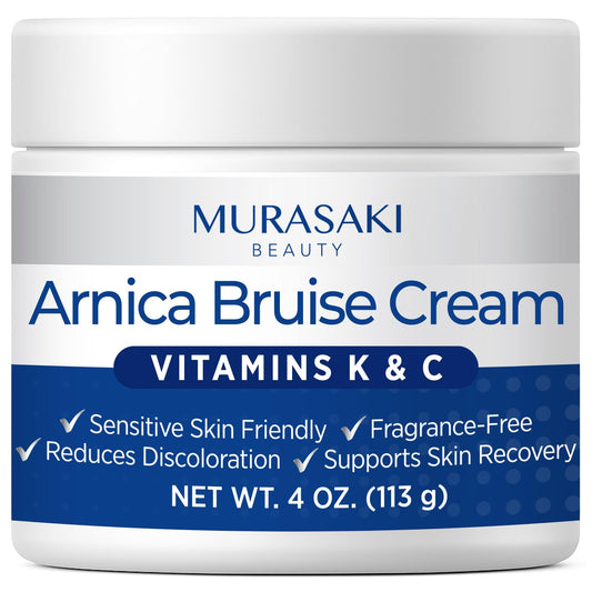 Murasaki Beauty Arnica Bruising Cream bottle for convenient daily bruise care