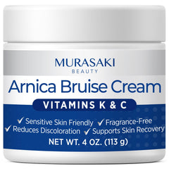 Murasaki Beauty Arnica Bruising Cream bottle for convenient daily bruise care